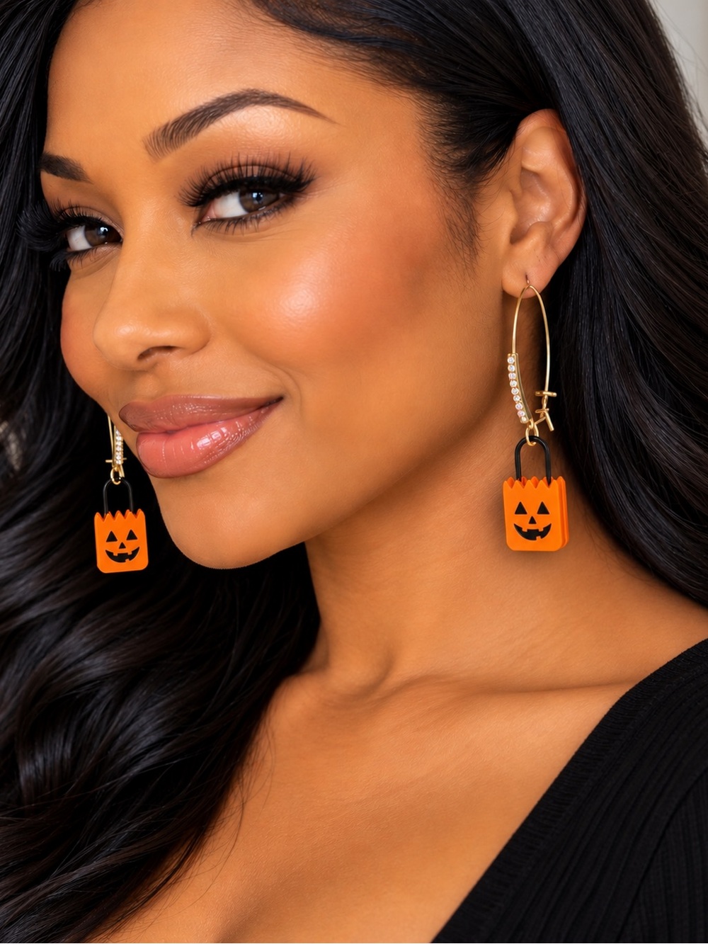 Betsey Johnson Halloween earrings Orange Jack O Lantern Gold